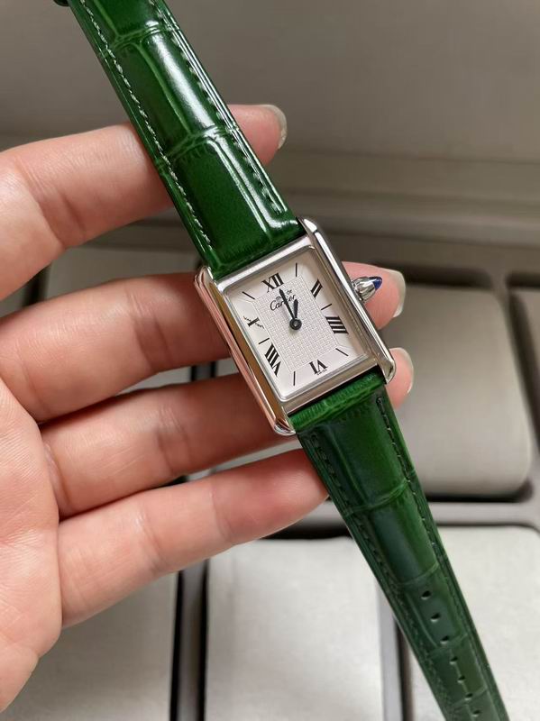 Cartier Tank Must Watch – Silver Dial with Green Alligator Leather Strap
