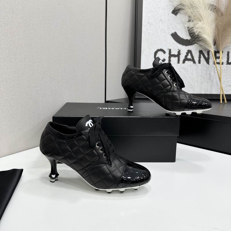 Chanel Black Quilted Lace-Up Cap-Toe Heels
