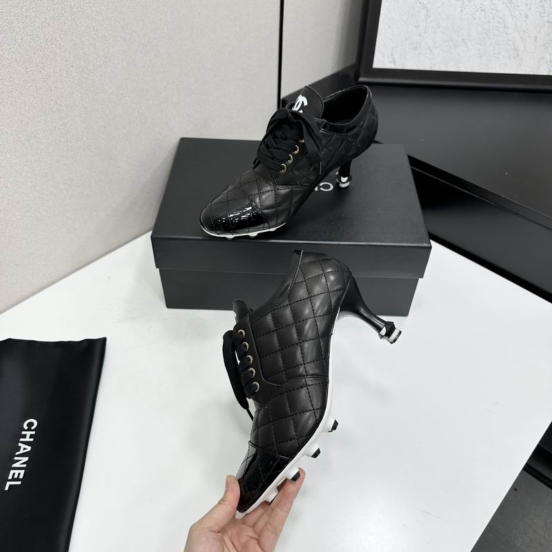 Chanel Black Quilted Lace-Up Cap-Toe Heels